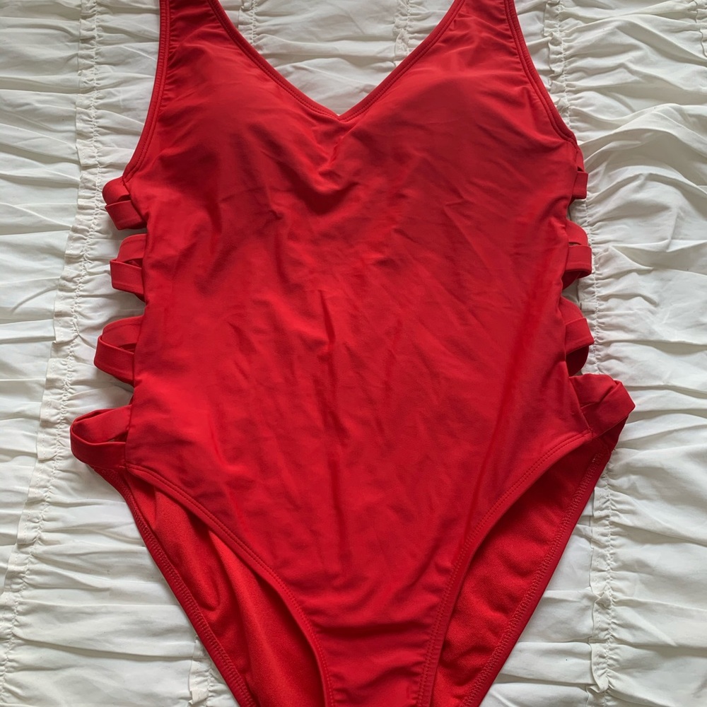 Red one piece swimsuit